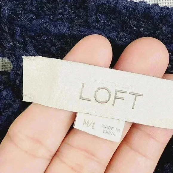 Loft Knit Sweater Cape Fringe M/L Navy Blue 7689C - Picture 5 of 8